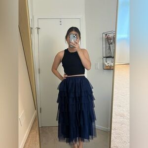 Tiered Navy Blue Tulle Skirt